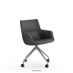 Bow Chair - Poltrona com braços, base em alumínio trespolo com rodízios.