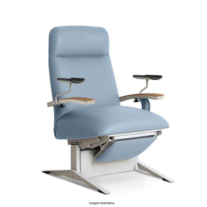 Aergon – Poltrona fixa com reclinação e movimento vertical elétrico com braços em madeira e coletor