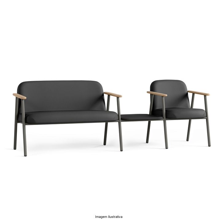 Soline – Longarina com um assento individual e um de dois lugares com mesa e braços em madeira